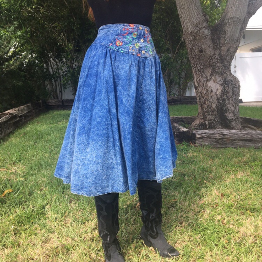 Vintage 80s Denim Midi Circle Skirt